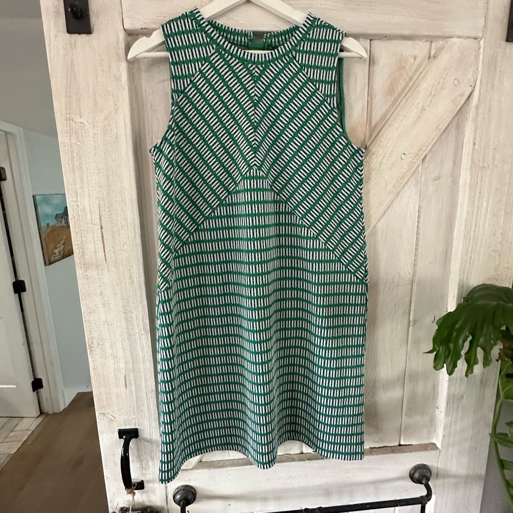 Maeve Green & White Patterned Sleeveless A-Line Mini Dress